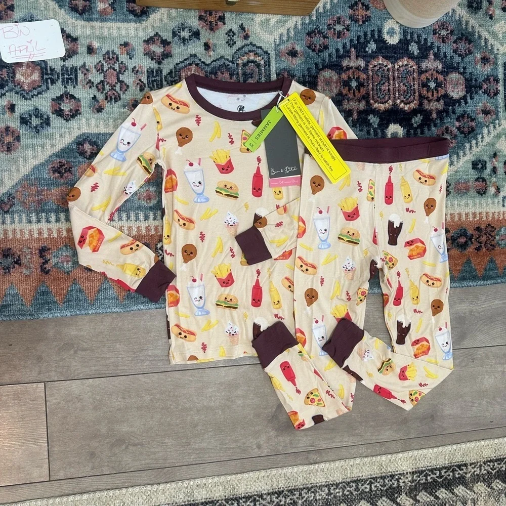 New Boutique Bamboo Bam & Stitch Kids Fast Food Pajamas Set Long Sleeve Size 5/6